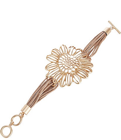 Southern Living Vachetta Multi Cord Flower Open Metal Line Bracelet