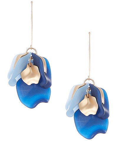 Southern Living Wavy Metal Multi Blue Flower Petal Bead Drop Earrings