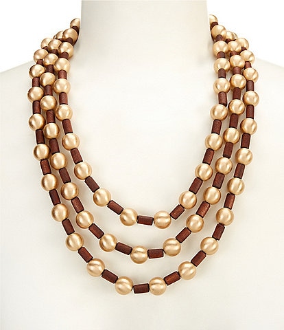 Southern Living Wood and Gold Short Multi Strand Necklace