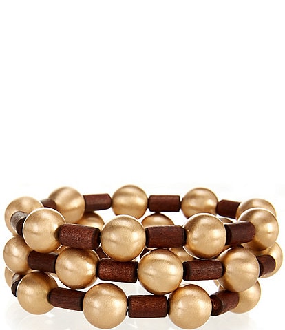 Southern Living Wood and Gold Stretch Bracelet Set