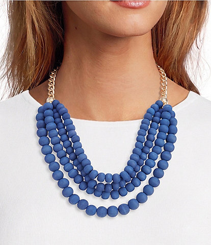 Southern Living Wood Beaded Short Multi Strand Statement Necklace