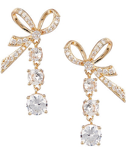 Southern Living x Borrowed & Blue Crystal CZ Pave Bow Stud Graduating Round Stone Linear Earrings