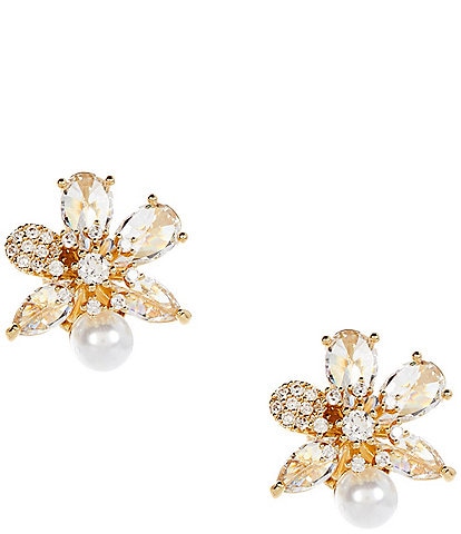 Southern Living x Borrowed & Blue Small Pearl and Cubic Zirconia Cluster Stud Earrings
