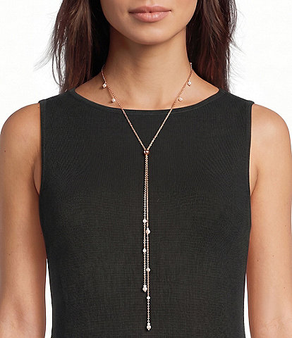 Southern Living x Borrowed & Blue Pearl Drop Shaky Frontal Delicate Chain Long Strand Y Necklace