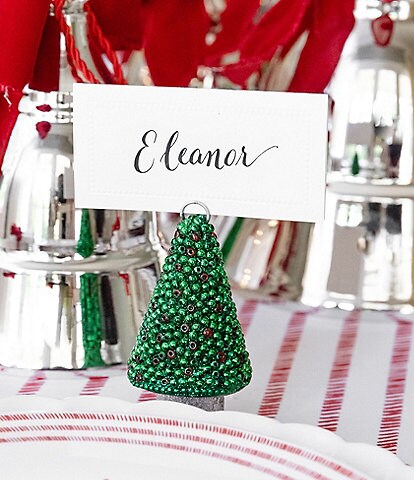 Southern Living x Mrs Southern Social Red & Green Glass Beaded Christmas Tree Place Card Holder
