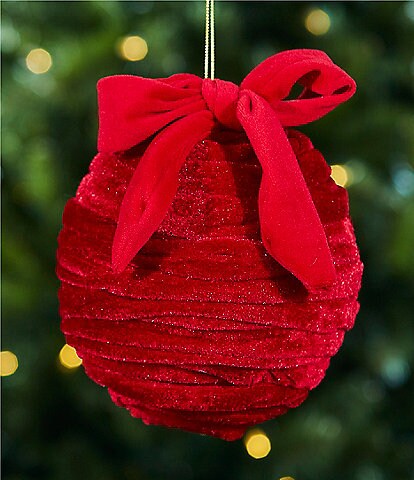 Southern Living x Mrs. Southern Social Merry & Grand Collection Oversized Red Bow Topped Velvet Ball Ornament