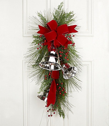 Southern Living x Mrs. Southern Social Merry & Grand Collection Silver Bell Faux Greenery Teardrop Swag