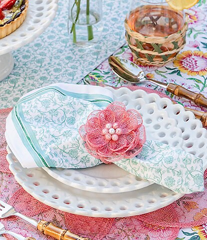 Southern Living x Nellie Howard Ossi Collection Sinamay Flower Napkin  Rings, Set of 4
