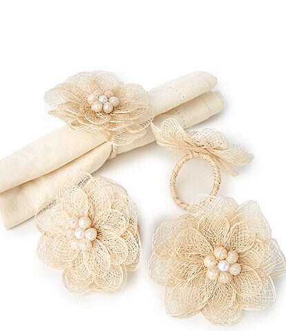 Southern Living x Nellie Howard Ossi Collection Sinamay Flower Napkin Rings, Set of 4