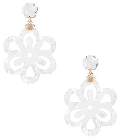 Southern Pearlized Resin Double Flower Drop Earrings