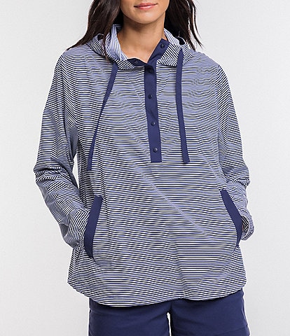 Southern Tide Calie Performance Striped Popover Snap Front Hooded Jacket