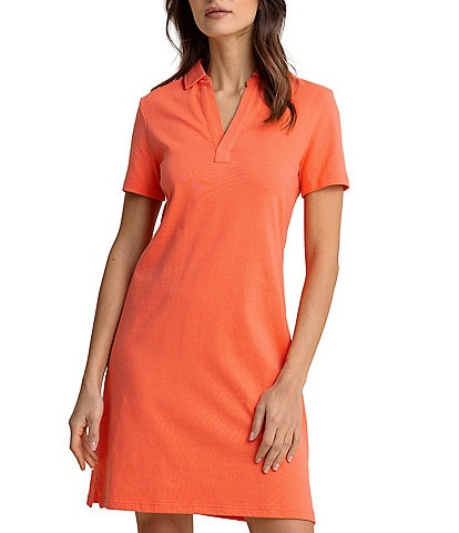 Southern Tide Demi Solid Collared V-Neck Short Sleeve Cotton Polo Dress