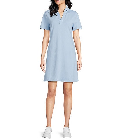 Southern Tide Demi Solid Collared V-Neck Short Sleeve Cotton Polo Dress