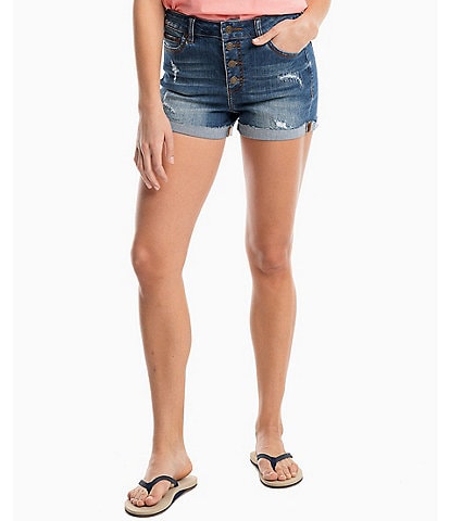 Southern Tide Hayes High Waisted Destructed Cuff Denim Shorts