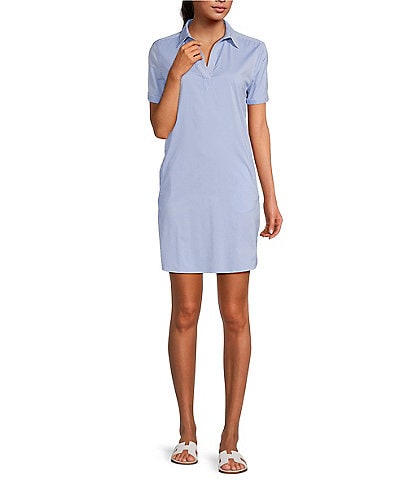 Southern Tide Kamryn brrr°® Intercoastal Stripe Print Short Sleeve Collared V-Neck Shift Dress