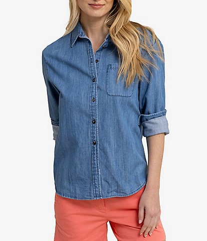 Southern Tide Katherine Denim Point Collar Long Sleeve Button Front Shirt