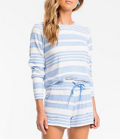 Southern Tide Lana Striped Print Crew Neck Long Sleeve Sweatshirt