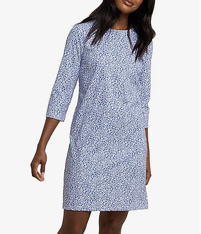 Southern Tide Leira Floral Printed 3/4 Sleeve Crew Neck Performance Dress