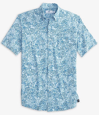 Southern Tide Performance Stretch Intercoastal Floral Coral Short Sleeve Woven Shirt