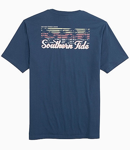 Southern Tide Striped Sunset Palms Short Sleeve T-Shirt