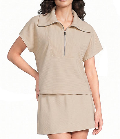 Spanx AirEssentials Half Zip Short Sleeve Rib Knit Pullover