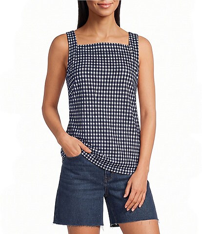 SPANX Coordinating Gingham Square Neck Sleeveless Ponte Jacquard Tank Top