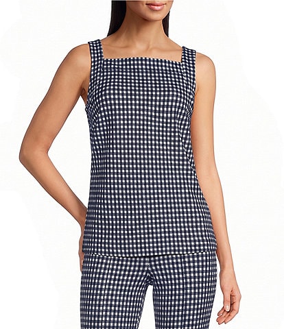 SPANX Coordinating Gingham Square Neck Sleeveless Ponte Jacquard Tank Top