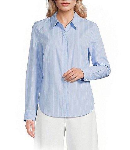 Spanx Stripe Poplin No-Gape Tailored Button Down Top