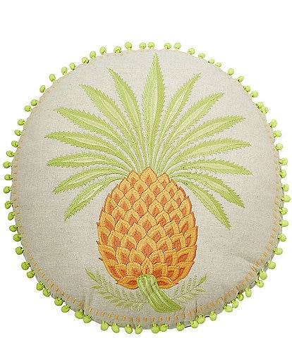 Spartina 449 Queenie Embroidered Pineapple Decorative Round Pillow