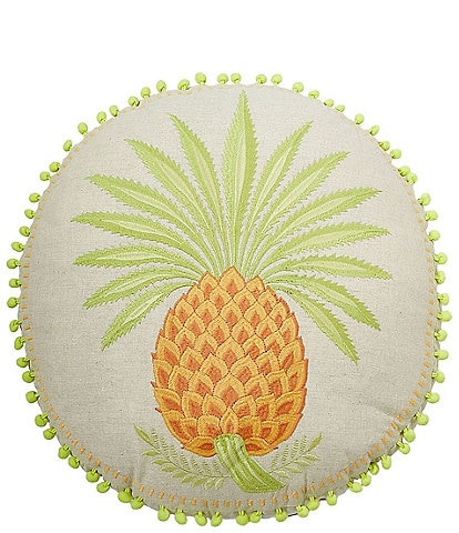Spartina 449 Queenie Embroidered Pineapple Decorative Round Pillow