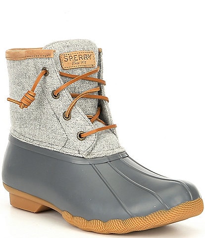 grey and blue sperry duck boots