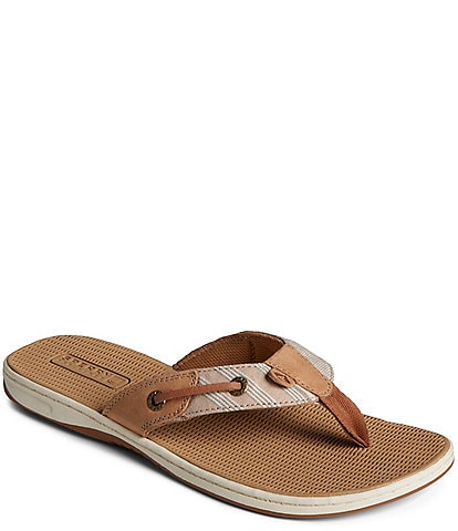 Sperry Seafish Chambray Stripes Leather Thong Sandals