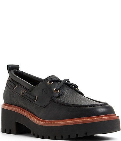Sperry Women's Authentic Original 2-Eye Boat Lug Leather Block Heel Platform Boat Shoes