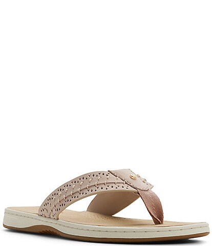 Sperry Women's Seafish 3 Perforated Leather Flip Flops