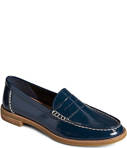 Sperry Women's Seaport Penny Crinkle Patent Leather Penny Loafers