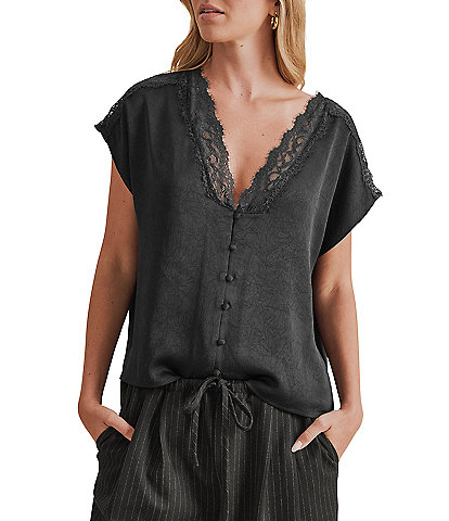 Splendid Adalyn Lace Trim Button Front Top