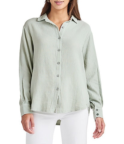 Splendid Adele Point Collar Long Sleeve Button Front Gauze Shirt
