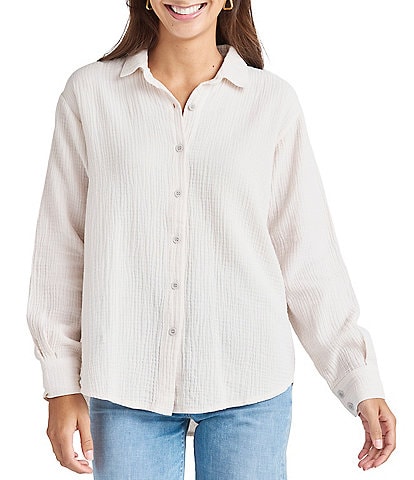 Splendid Adele Point Collar Long Sleeve Button Front Gauze Shirt