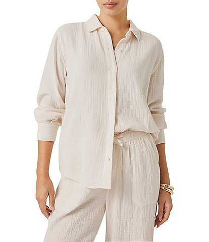 Splendid Adele Point Collar Long Sleeve Button Front Gauze Shirt