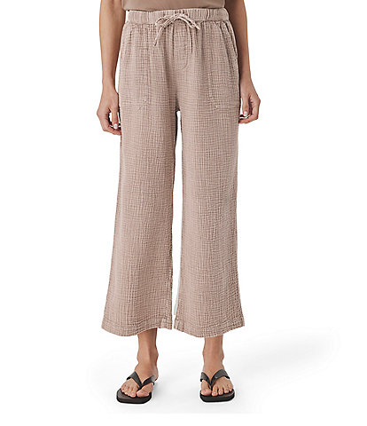 Splendid Adele Drawstring Gauze Cropped Relaxed Wide Leg Pants