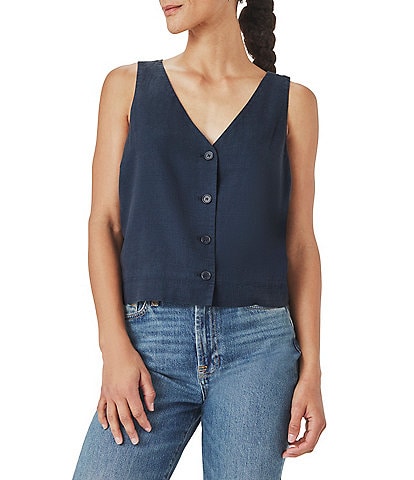 Splendid Adele Linen Blend V-Neck Button Front Vest