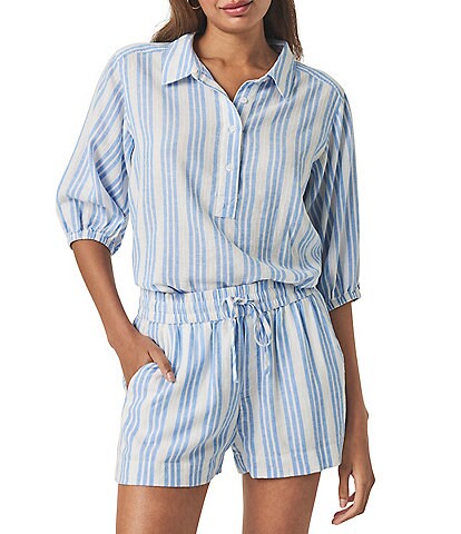 Splendid Ally Striped Knit V-Neck Short Sleeve Coordinating Top