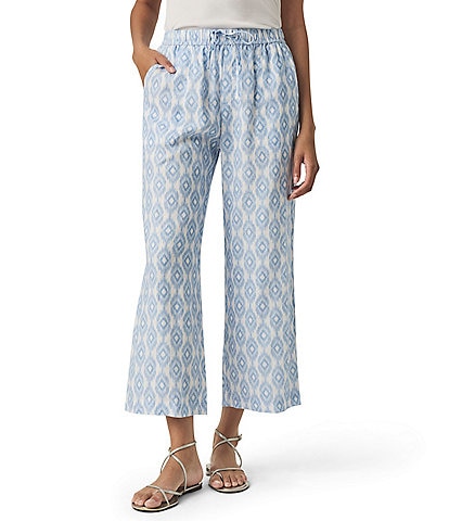 Splendid Angie Linen Knit Printed Mid Rise Cropped Wide Leg Pants
