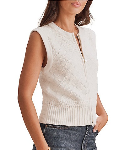Splendid Benson Crew Neck Cap Sleeve Zip Front Sweater Vest