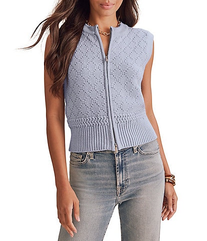 Splendid Benson Crew Neck Sleeveless Zip Front Sweater Vest