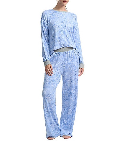 Splendid Brushed Jersey Long Sleeve Top & Full-Length Pant Dotted Multi Floral Pajama Set