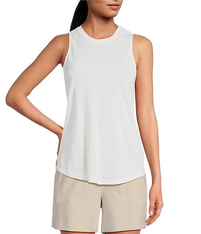 Splendid Cady Linen Blend Knit Crew Neck Sleeveless Tank