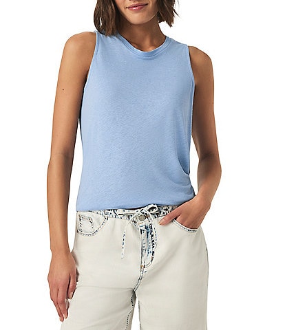 Splendid Cady Linen Blend Knit Crew Neck Sleeveless Tank