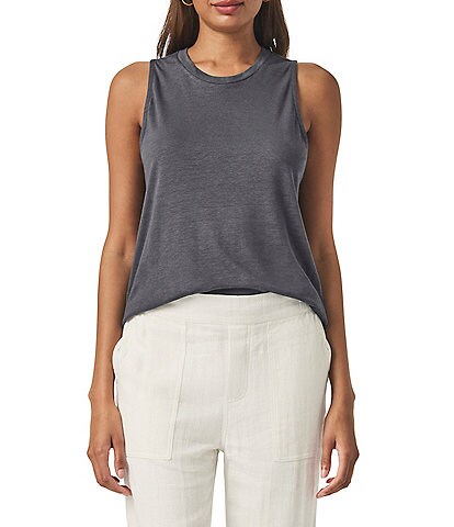 Splendid Cady Linen Blend Knit Crew Neck Sleeveless Tank
