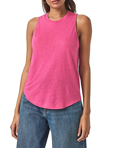 Splendid Cady Linen Blend Knit Crew Neck Sleeveless Tank